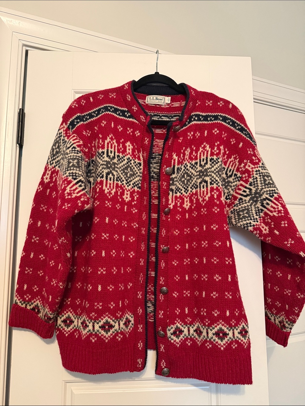 Vintage L.L. Bean Red Fair Isle Wool Cardigan